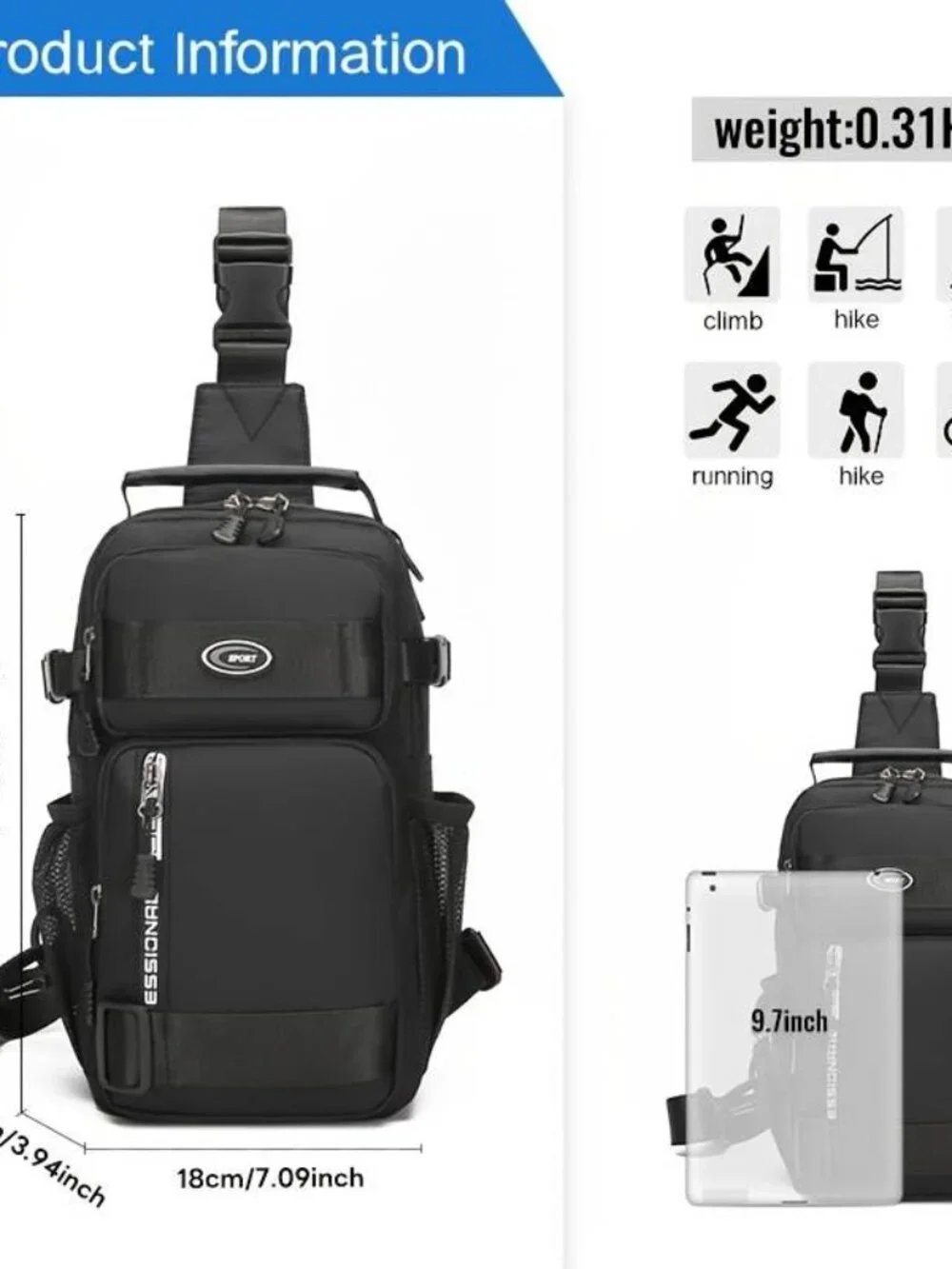 Unisex Sling Chest Bag Multi Pocket Crossbody Backpack